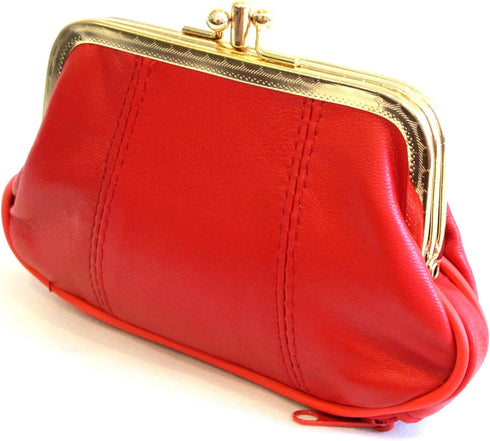 Womens Leather Mini Wallet ID Credit Cards Cash Coin Holder Case Organizer Purse with Framed & Zipper Closures - RED, (COIN03-RED)...