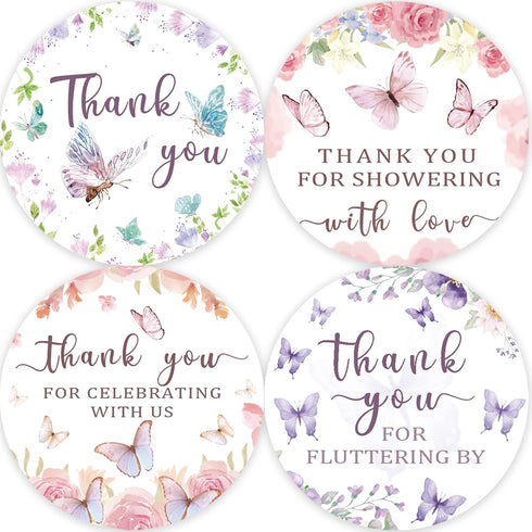 80 Butterfly Thank You Stickers, Thank You for Fluttering by Stickers, Perfect for Girls Baby Shower, Wedding, Bridal Shower, Birthday Party Favor...