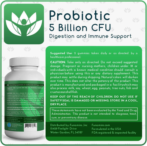 Organic Probiotic Gummies, 5 Billion CFU per serving, 60 Count, Vegan, Supports Digestive Health and Immune Defense, for Women and Children; Straw...
