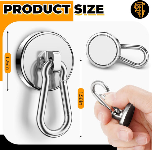 VNDUEEY Strong Magnetic Hooks, 100Lbs 10 Pack Neodymium Grade-52 Magnet Hooks Heavy Duty, Magnets with Swivel Carabiner Hook for Hanging, Cruise, ...