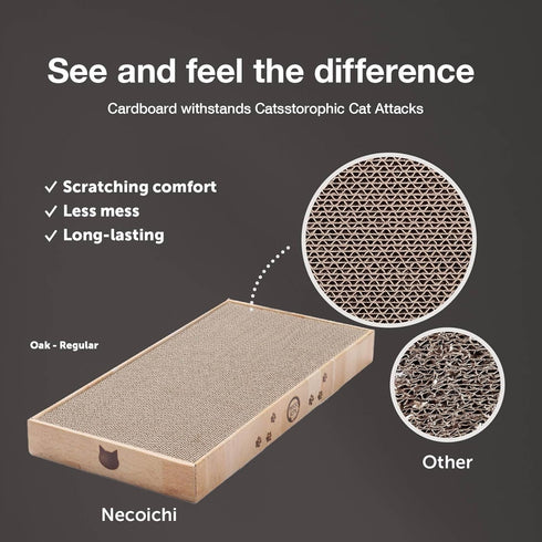 Necoichi Cardboard Cat Scratcher Bed for Indoor Cats - Cat Scratching Board (16" Regular, a.Oak Lounge)...