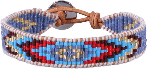 KELITCH New Miyuki Beaded Strand Bracelet New Leather Wrap Woven Braided Bracelets Womens Miyuki Bracelets...