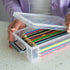 Extra Large Pencil Box 2-Pack Grey Clips. Stackable Storage Organizing Bins for Pencils, Rulers, Art Supplies, Markers, and Crayons. Transparent P...