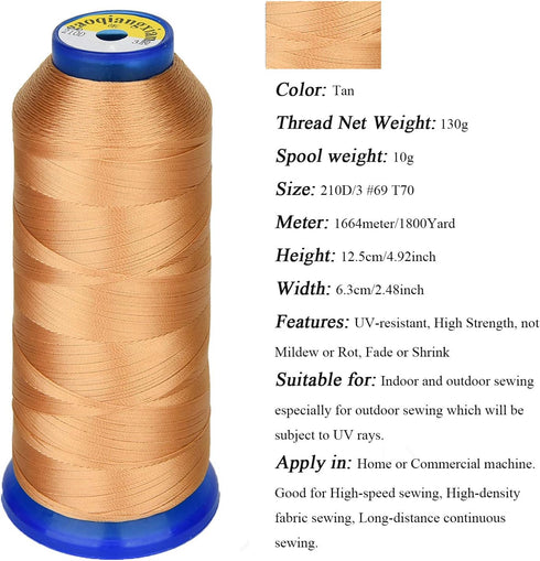 Heavy Duty Thread 1800 Yards Size T70#69 210D/3 All Purpose High Strength Polyester Sewing Thread for Weaves, Upholstery, Jeans and Weaving Hair, ...