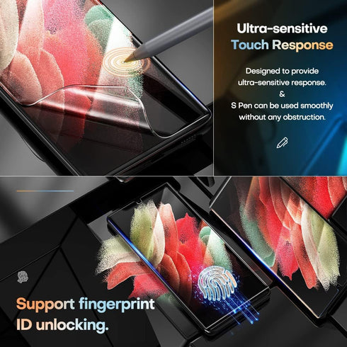 TAURI [Designed for Samsung Galaxy S21 Ultra 5G, 2 Pack Flexible TPU Screen Protector + Camera Lens Protector, Support Fingerprint Unlock, Easy In...