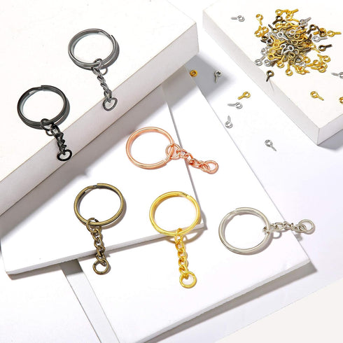 360 Pcs Key Chains Bulk for Crafts Including 90 Pcs Keychain Rings, 90 Pcs Open Jump Rings Connectors, 180 Pcs Small Screw Eye Pins Hooks for DIY ...