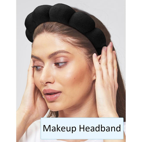 TOBATOBA Skincare Headband, Spa Headband and Wristband Set, Makeup Headband Face Wash Headband, Black Puffy Skin Care Headband Set with Hair Clip,...