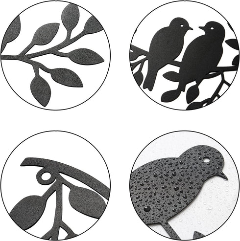 LOMOHOO Metal Birds Wall Decor Art Leaves 6 Birds on Vine Olive Branch Iron Sculptures Silhouette Metal Hanging Ornament Bedroom Living Room Indoo...