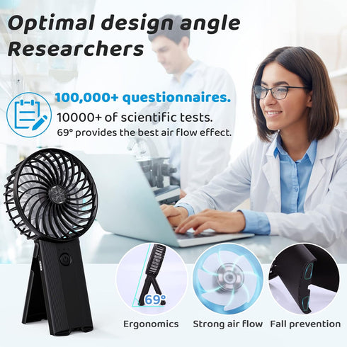 Portable Hand Held Fan-Handheld Personal Fan Rechargeable with 4 Speeds,Super Quiet,16 Hours of Use-Perfect for Airplane Beach Travel,Office,Gifts...
