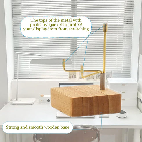 4 Pcs Rock Display Stand with Wooden Base Adjustable Metal Arm Display Stand Easel Crystal Display Stand Small Rock Collection Display Mineral Dis...