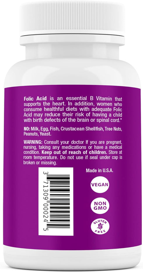 Safrel Folic Acid 400 mcg - Vitamin B9-400 Tablets, Essential Prenatal and Postnatal Vitamin for Fetal Development, Red Blood Cell Production, Cel...