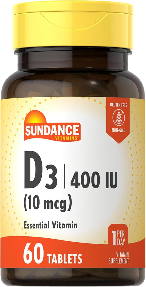 Sundance Vitamin D3 400 IU (10 mcg) | 60 Vegetarian Tablets | Essential Vitamin Supplement | Vegetarian, Non-GMO, and Gluten Free Formula...