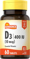 Sundance Vitamin D3 400 IU (10 mcg) | 60 Vegetarian Tablets | Essential Vitamin Supplement | Vegetarian, Non-GMO, and Gluten Free Formula...