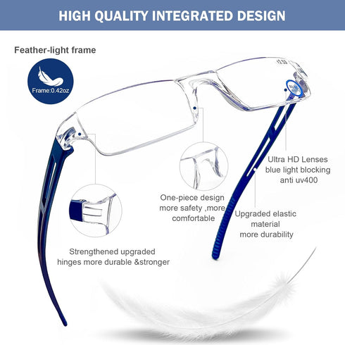 AQWANO 5Pack Rimless Reading Glasses Computer Blue Light Blocking Clear Frame Readers Anti Glare Filter Lightweight for Women Men,1.0...