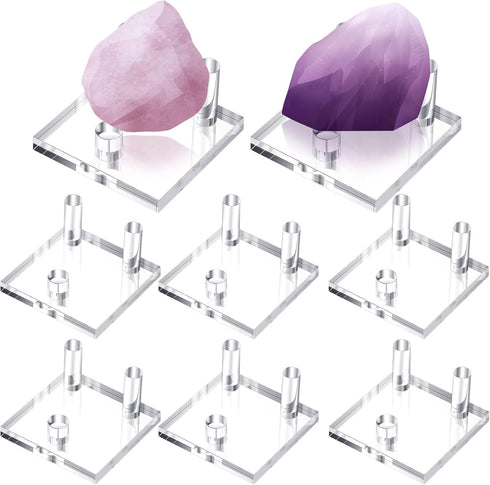 Weysat 8 Pcs Rock Display Stand 3 Pegs Acrylic Rock and Mineral Display Stand Clear Geode Display Stand Mineral Holder Square Display Easel Stands...