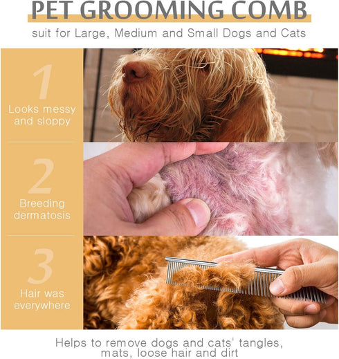 Dog Combs for Grooming, Metal Cat Comb for Removing Tangles and Knots, Professional Grooming Tool for Long Haired Dog, Cat and other pets...