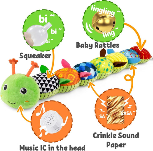 Baby Toys Musical Caterpillar,Infant Stuffed Animal Toys with Crinkle and Rattles,Soft Sensory Toys with Textures for Tummy Time Newborn Boys Girl...