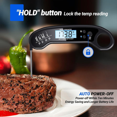 Meat Thermometer Digital, Instant Read Meat Thermometer for Grill and Cooking, IP66 Waterproof Food Thermometer for Kitchen and Outside, BBQ, Turk...