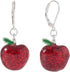 Artisan Owl - Red Apple Glitter Sparkling Enamel Dangle Earrings and Brooch Pendant Pin Set...