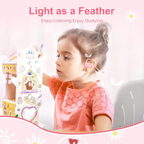 MeloAudio Kids Headphones, Open Ear Headphones, Kids Wireless Headphones with Microphone, Pink Headphones for Girls, Ultra-Light, Perfect for iPad...