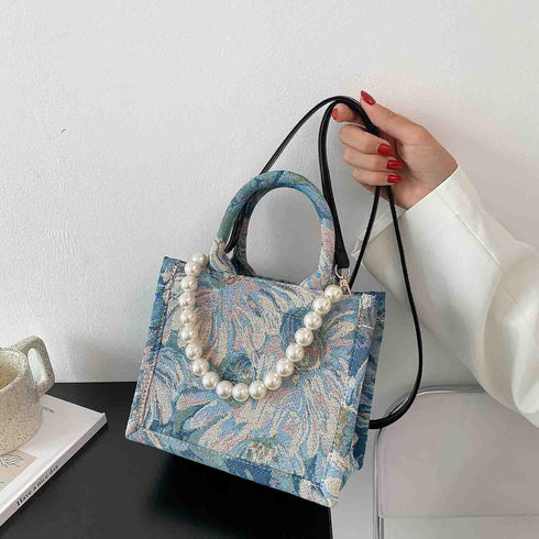 Fashion luxury tote bag cotton linen one shoulder large capacity jacquard embroidery retro Oil Painting handbag...