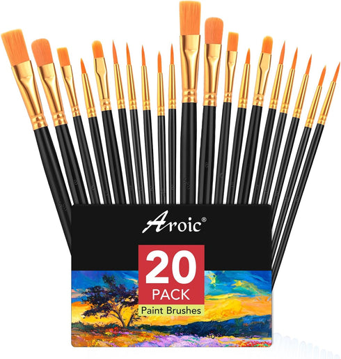 AROIC Acrylic Paint Brush Set, 2 Packs / 20 pcs Nylon Hair Brushes for All Purpose Oil Watercolor Painting Artist Professional Kits (Black)...