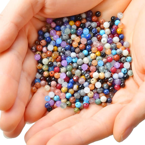 4mm Natural Mixed Materials Gemstones Beads Tiny Spacer Round Loose Beads Jewelry Making KIT with Thread and Needles 600 PCS(24 Natural, 4mm)...