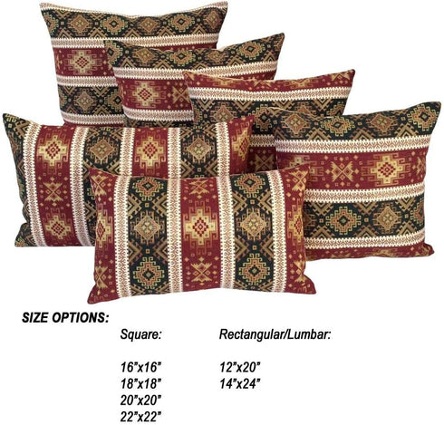 Large Throw Pillow Covers Burgundy Red and Green - 22 x 22 Inches Decorative Kilim Pillows, Boho Room Decor for Couch, Bohemian Square Case for Fa...