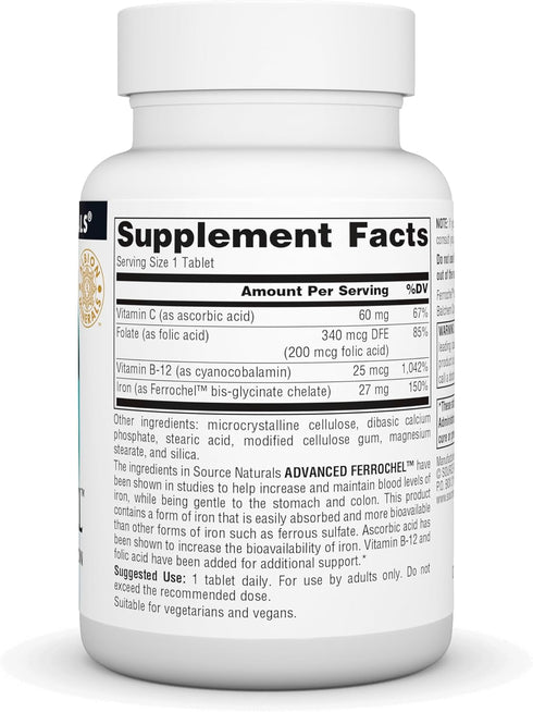 Source Naturals Advanced Ferrochel, Dietary Supplement Yielding 27 mg of Iron - 180 Tablets...