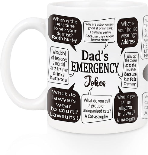 YHRJWN Gifts for Dad, Emergency Dad Jokes Coffee Mug, Father's Day Gift from Daughter Son Kids, Funny Gag Gifts, Novelty Gift Idea on Birthday Chr...