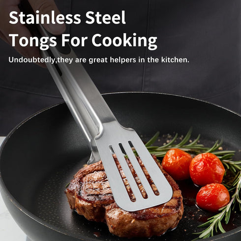 Tongs for Cooking, Spatula Tongs Set for Serving Food and Grilling, 9" and 12" Metal Tongs for Fish, Steak, Bread, Salad, Comfortable Grip, Easy t...