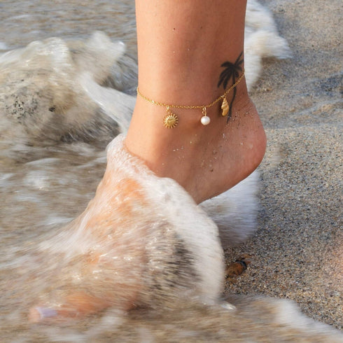 Waterproof Gold Ankle Bracelets for Women, Gold Shell Charm Anklet, Non-tarnish Beach Jewelry, Adjustable Length 20+5cm...