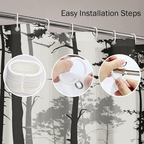 Decorative Shower Curtain Silhouette of Pine Forest Family Deer and Birds Brown 72"x78" Waterproof Tree Bathroom Shower Curtain Set with Hooks...