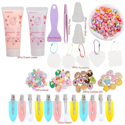Taginke 104 Pcs DIY Hairpin Kit, DIY Cream Glue Hair Clips with 3D Cartoon Accessories,DIY Keychain Pendants Set Gift for Women Girls (Set 1)...