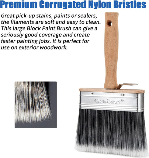 Deck Stain & Sealer Block Paint Brush - 5-inch Big Fence Stain Brush, Large Masonry Paintbrush - Wide Limewash for Brick Concrete Walls - Wooden B...