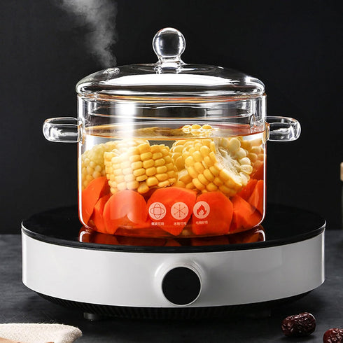 Glass Saucepan with Cover Heat-resistant Glass Stovetop Pot and Pan with Lid for Pasta Noodle, Soup, Milk, Baby Food (78oz/2300ml)...