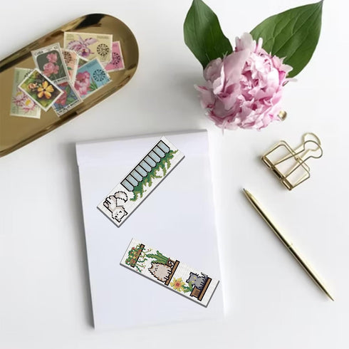 FREEBLOSS 6 Set Bookmark Cross Stitch Kits Stitch Bookmark Cross Stitch Kits with Instructions Cartoon Cat Pattern Punch Needle Kit for Beginners ...