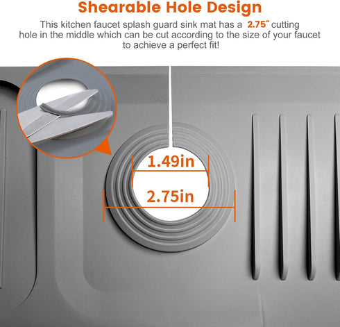 Silicone Kitchen Sink Splash Guard Faucet Mat (24" x 5.5"), 5° Slope Faucet Draining Mat, Faucet Handle Drip Catcher Tray Sink Drain Faucet Pad Be...