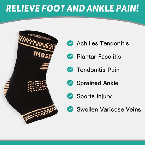 Ankle Brace for Men and Women, Copper Infused Ankle Compression Sleeve Ankle Support Brace for Sprained Ankle, Plantar Fasciitis, Running, Foot Pa...