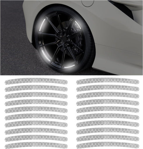 20PCS Reflective Car Wheel Decorative Stripe Stickers, Anti-Scratch Night Safety Warning Sticker, Fluorescent Auto Tire Rims Decal, Universal Vehi...