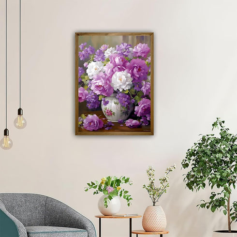 TUTUMAY21 Diamond Painting Kits Full Drill Purple Flowers in Vase Diamond Painting for Adults, Purple Flower Diamond Art Kits for Beginners 5D Pai...