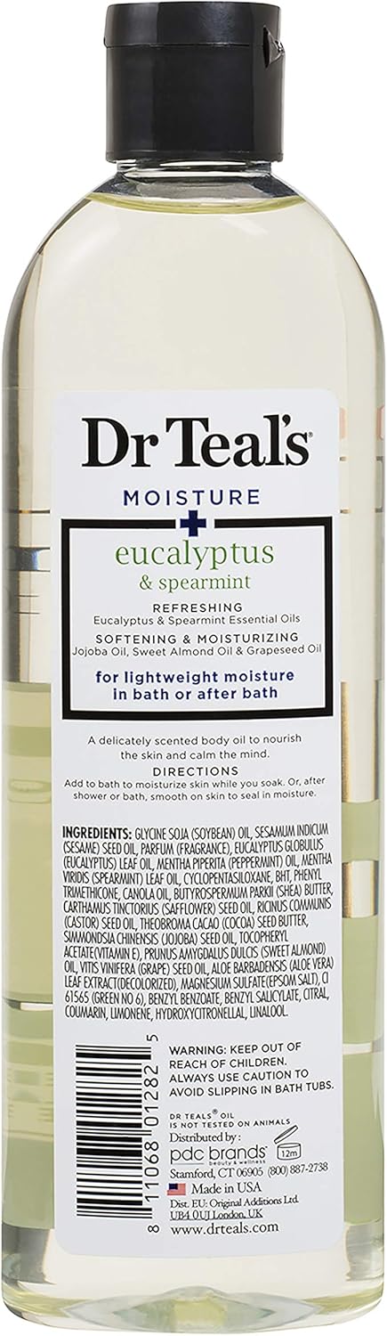 Dr. Teals Bath & Body Oil Gift Set (2 Pack, 8.8oz Ea.) - Rejuvenating Eucalyptus & Spearmint Blended with Pure Epsom Salt - Essential Oils Hydrate...
