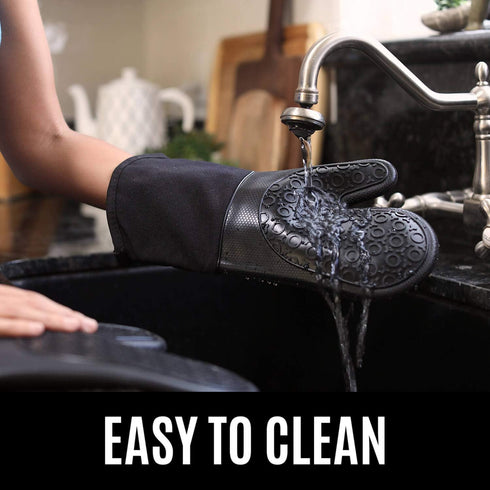 HOMWE Silicone Oven Mitts and Pot Holders, 4-Piece Set, Heavy Duty Cooking Gloves, Kitchen Counter Safe Trivet Mats, Advanced Heat Resistance, Sli...