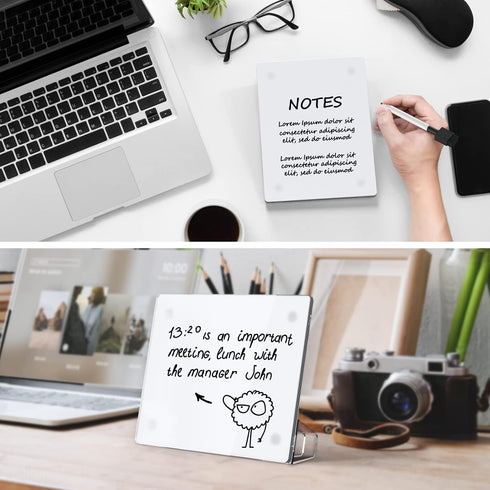 Acrylic White Board 8x6 Inches, Frameless Desktop Tablet Dry Erase Board with Flexible Magnetic Stand and Markers, Mini Whiteboard Desk Accessorie...