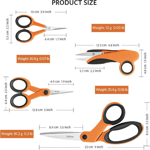 Premium sewing Scissors Bundle, Perfect Sewing Partners, Sharp and Durable, Comfortable Handle, Contains 9”Fabric scissors, 5”Detail Scissors, 3.9...