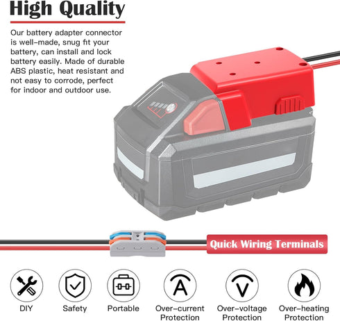 2 Packs Power Wheel Adapter for Milwaukee M18 Battery Adapter 18V Power Wheels Battery Converter with Fuses & Wire Terminals, 12AWG Wire, Power Co...