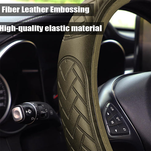 Leather Elastic Steering Wheel Cover, Universal 15 Inch, Non-Slip and Breathable, Car Interior Accessories, Durable Waterproof Steering Wheel Prot...