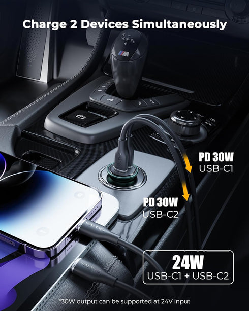 VOLTME Car Charger, 30W USB C Car Charger, PD 3.0 Car Charger Adapter Fast Charging for iPhone14/13/12/11 Pro Max Mini X Samsung Galaxy S23/22/21 ...