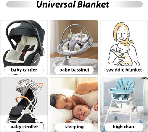 Car Seat Blankets for Babies Winter Car Seat Covers 100% Cotton Minky Baby Swaddle Blanket with Hat for Newborn Stroller Seat Liners, Baby Carrier...