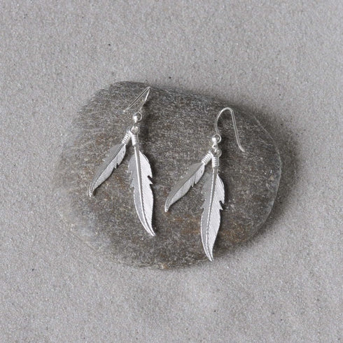 LES POULETTES JEWELS - Sterling Silver Earrings Two Feathers...